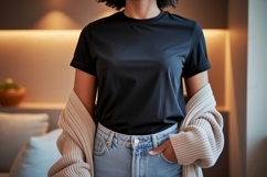 Black shirt denim jeans cardigan image Product Image 1