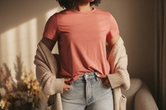 Coral tee light jeans cozy cardigan image Product Image 1