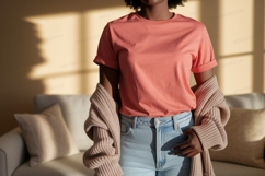 Coral tee light jeans knit cardigan image Product Image 1