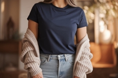 Navy shirt light jeans cozy cardigan Product Image 1