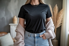 Black shirt light jeans cardigan image Product Image 1