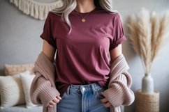 Maroon t shirt and cardigan mockup image Product Image 1