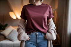 Maroon t shirt and denim jeans image Product Image 1
