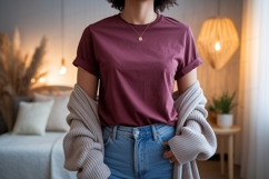 Maroon t shirt and blue jeans mockup image Product Image 1