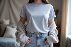 Light blue t shirt and denim jeans mockup image Product Image 1