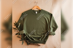 Olive Green Sweatshirt Mockup Flat Lay Scene Product Image 1