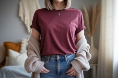 Maroon shirt blue jeans cardigan image Product Image 1