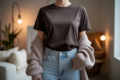 Brown shirt light jeans cardigan blue Product Image 1