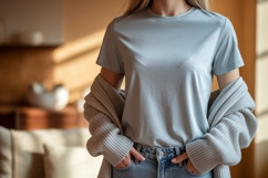 Light blue t shirt denim jeans cardigan image Product Image 1