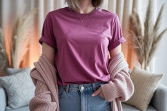 Magenta shirt denim jeans cardigan image Product Image 1
