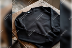 Black Tshirt Mockup On Rustic Wooden Surface Product Image 1