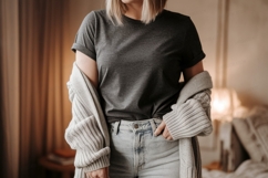Dark gray t shirt light blue jeans gray cardigan mockup Product Image 1