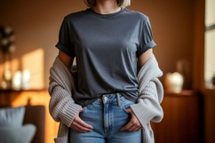 Gray t shirt blue jeans cardigan mockup image Product Image 1