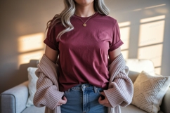 Maroon shirt blue jeans cardigan image Product Image 1