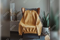 Mustard Yellow Sweatshirt On A Chair Tshirt Mockup Product Image 1