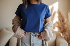 Blue shirt beige cardigan light jeans image Product Image 1