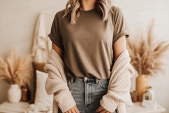 Woman wearing casual outfit t-shirt jeans Product Image 1