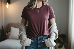 Maroon shirt denim jeans cardigan image Product Image 1