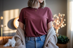 Maroon shirt blue jeans cardigan image Product Image 1