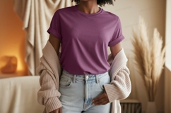 Purple shirt light jeans cardigan woman Product Image 1