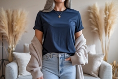 Navy shirt light jeans beige cardigan image Product Image 1