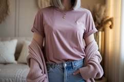 Dusty rose t shirt denim jeans mockup Product Image 1