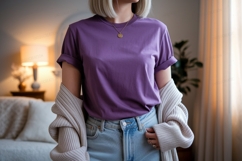 Purple T Shirt Light Jeans Cardigan t-shirt mockup Product Image 1