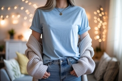 Light blue t shirt mockup with cardigan image Product Image 1