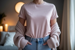 Pink shirt blue jeans cardigan image Product Image 1
