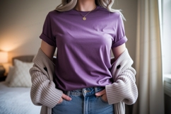 Purple shirt blue jeans cardigan necklace image Product Image 1