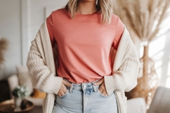 Coral shirt cream cardigan light jeans image Product Image 1