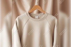 Beige Sweatshirt Hanging Tshirt Mockup Clothing Product Image 1