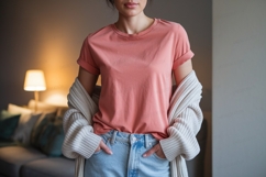 Coral shirt denim jeans cardigan image Product Image 1