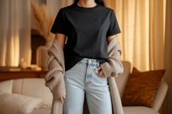 Black shirt light jeans cozy cardigan image Product Image 1