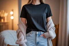 Black t shirt light jeans cardigan image Product Image 1