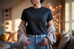 Black shirt blue jeans cozy cardigan image Product Image 1