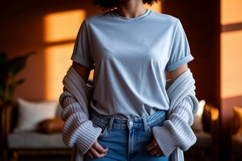 Light blue t shirt and denim jeans mockup Product Image 1