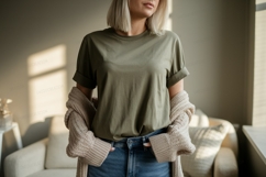 Olive green t shirt mockup woman Product Image 1