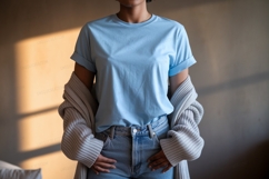 Blue t shirt and cardigan mockup denim Product Image 1