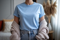 Blue t shirt and cream cardigan image Product Image 1