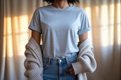 Light blue t shirt and denim jeans mockup Product Image 1