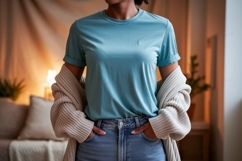 Blue tee and cardigan mockup apparel clothing Product Image 1