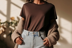 Brown shirt light jeans cardigan image Product Image 1