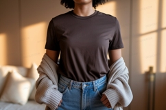 Brown shirt blue jeans cardigan image Product Image 1