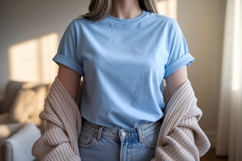 Light blue t shirt and beige cardigan image Product Image 1