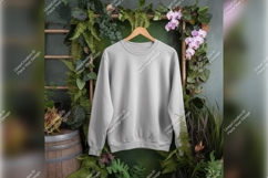 Grey Tshirt Mockup On Wooden Hanger Nature Product Image 1
