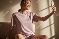 Young woman taking selfie in soft light phone Product Image 1