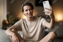 Young man taking selfie with phone casual Product Image 1