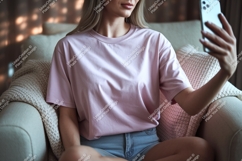 Woman taking selfie wearing pink t shirt image Product Image 1