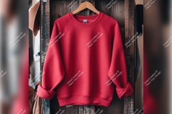 Red Tshirt Mockup On A Wooden Hanger Product Image 1